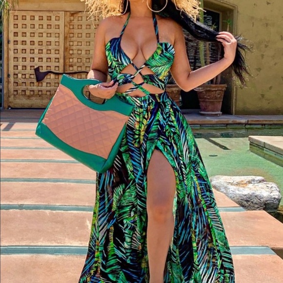 Dresses & Skirts - Halter and Leaf print maxi dress